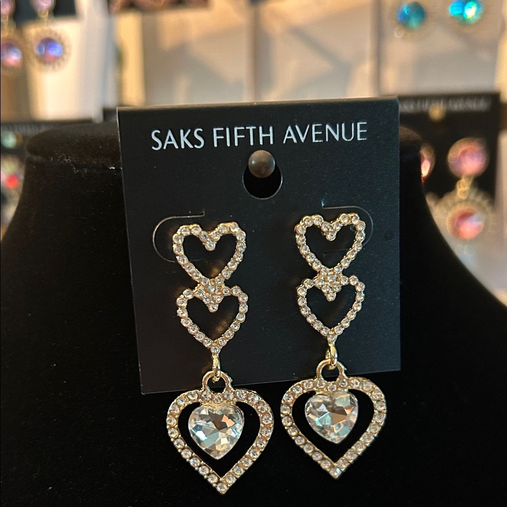 Saks Fifth Avenue Gold Crystal Heart Earrings